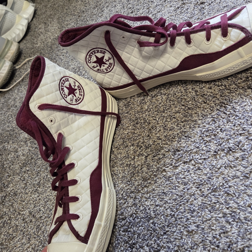Converse High-Top Sneakers in White and Burgundy